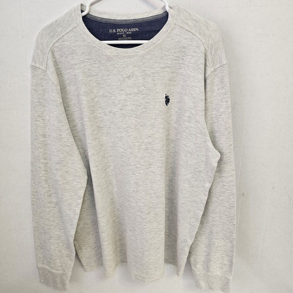 US Polo Assn Mens Cream Waffle Knit Sweatshirt Sz XL Crew Neck Preppy V0452
